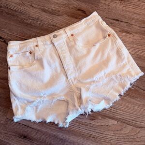 Levi’s 501 White Denim Cutoff Shorts Distressed High Rise Button Fly 31